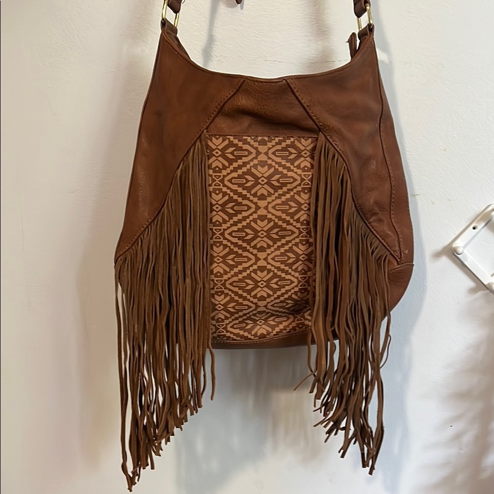 Brown Suede Shoulder Bag with Fringe